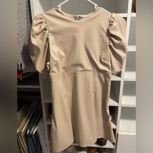 Tan pleather puff sleeve dress